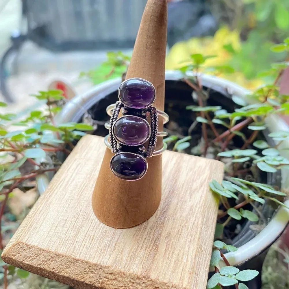 Amethyst Gemstone Sterling Silver Handmade Ring Size 7